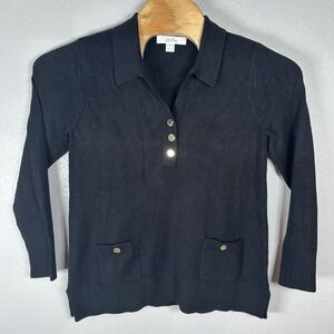 Lilly Pulitzer Jette Tunic Sweater Womens Large Black Gold Buttons Collared Polo